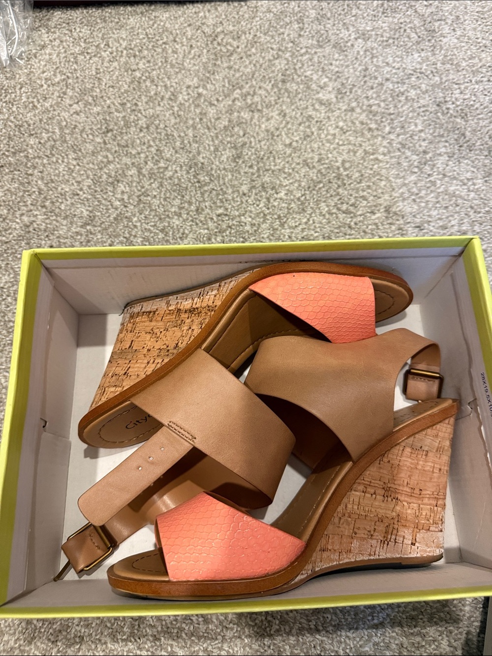 Women's Tan and Coral Wedge Sandals